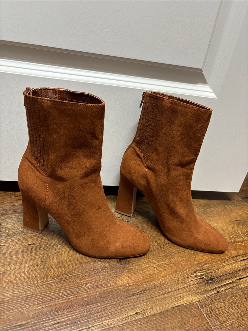 New York & Company Suede Ankle Boots in Copper Brown